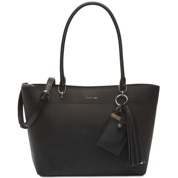Klein Saffiano, Featuring a Leather Silhouette and Fun Tassel Charm, Leather Tote, Black Walmart.com