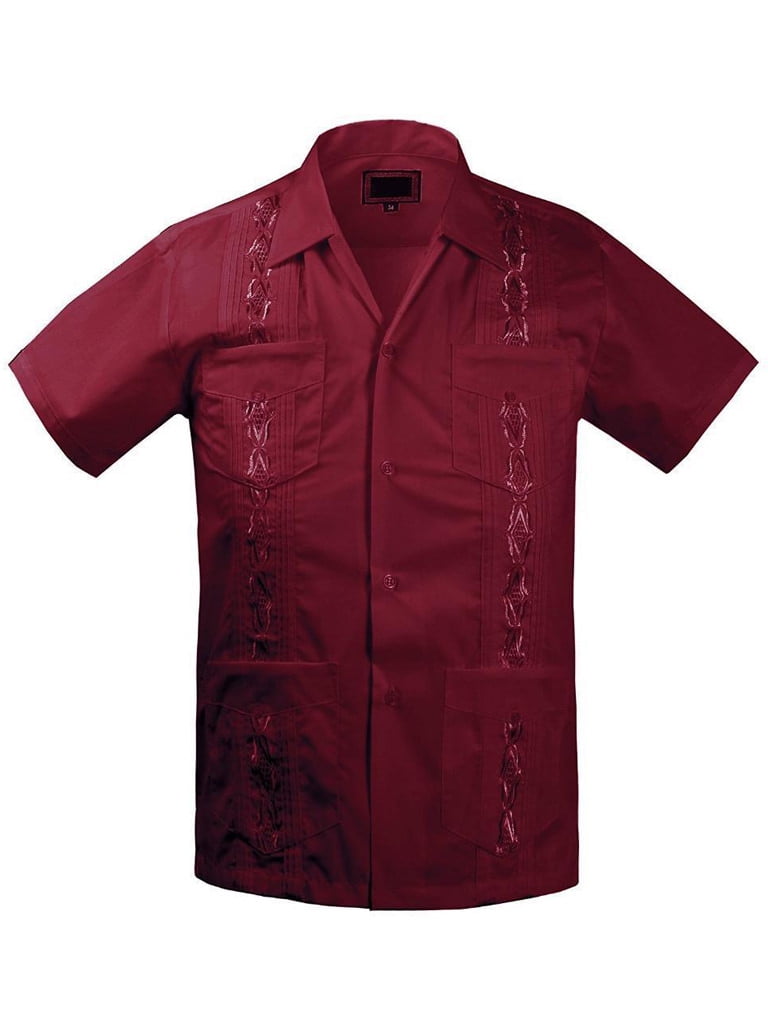 Boys Guayabera Shirts For Kids And Children Short Sleeve Color Red Size-14