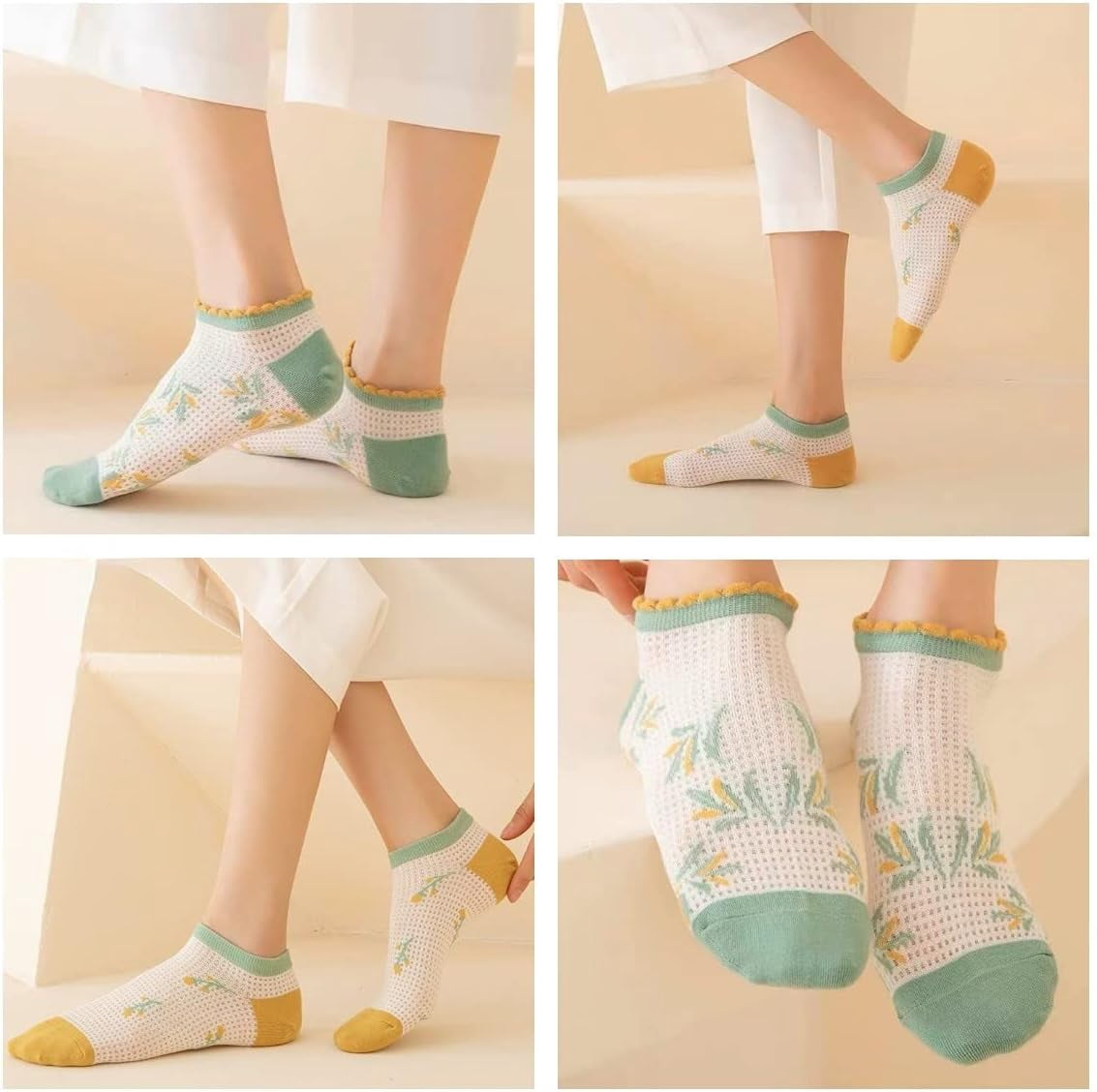 CoCozhu 5/10 Pairs Cute Flowers Patterned Design Combed Cotton Mesh Breathable Ankle Socks For Women Girls