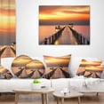 thumbnail image 3 of Designart Yellowish Sky and Long Wooden Bridge - Pier Seascape Throw Pillow - 16x16, 3 of 4
