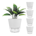 thumbnail image 1 of 6 Inch Self Watering Plant Pot with Visual Reservoir and Drainage Hole, Planting Pot for Indoor Outdoor 5pack White, 1 of 7