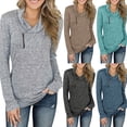 thumbnail image 3 of Gvmfive Women's Asymmetrical Neck Front Zipper Solid Long Sleeve Casual Tunic Tops, 3 of 4