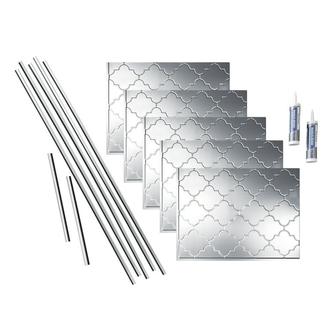 FASÄDE Monaco Decorative Vinyl Backsplash 15 sq ft Kit in Brushed Aluminum