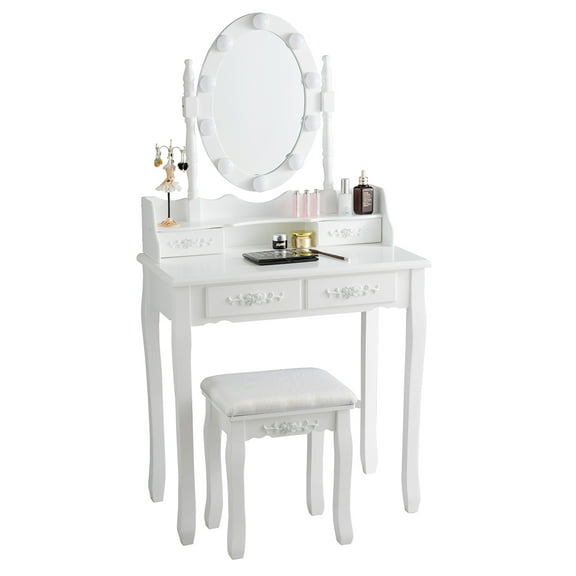 Topbuy Make-Up Vanity Table Dresser Set w/LED Light, White