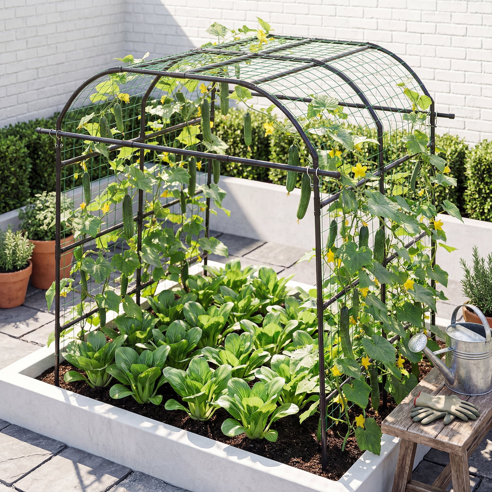 ELLEGNT Outdoor Climbing Plant Trellis Arch, 7.5 FT Tall x 7 FT Wide - Perfect for Raised Bed Cucumbers, Grapes, and Flower Vines - Rustproof Metal Arbor in Black