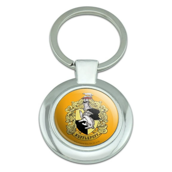 Harry Potter Hufflepuff Painted Crest Keychain Classy Round Chrome Plated Metal