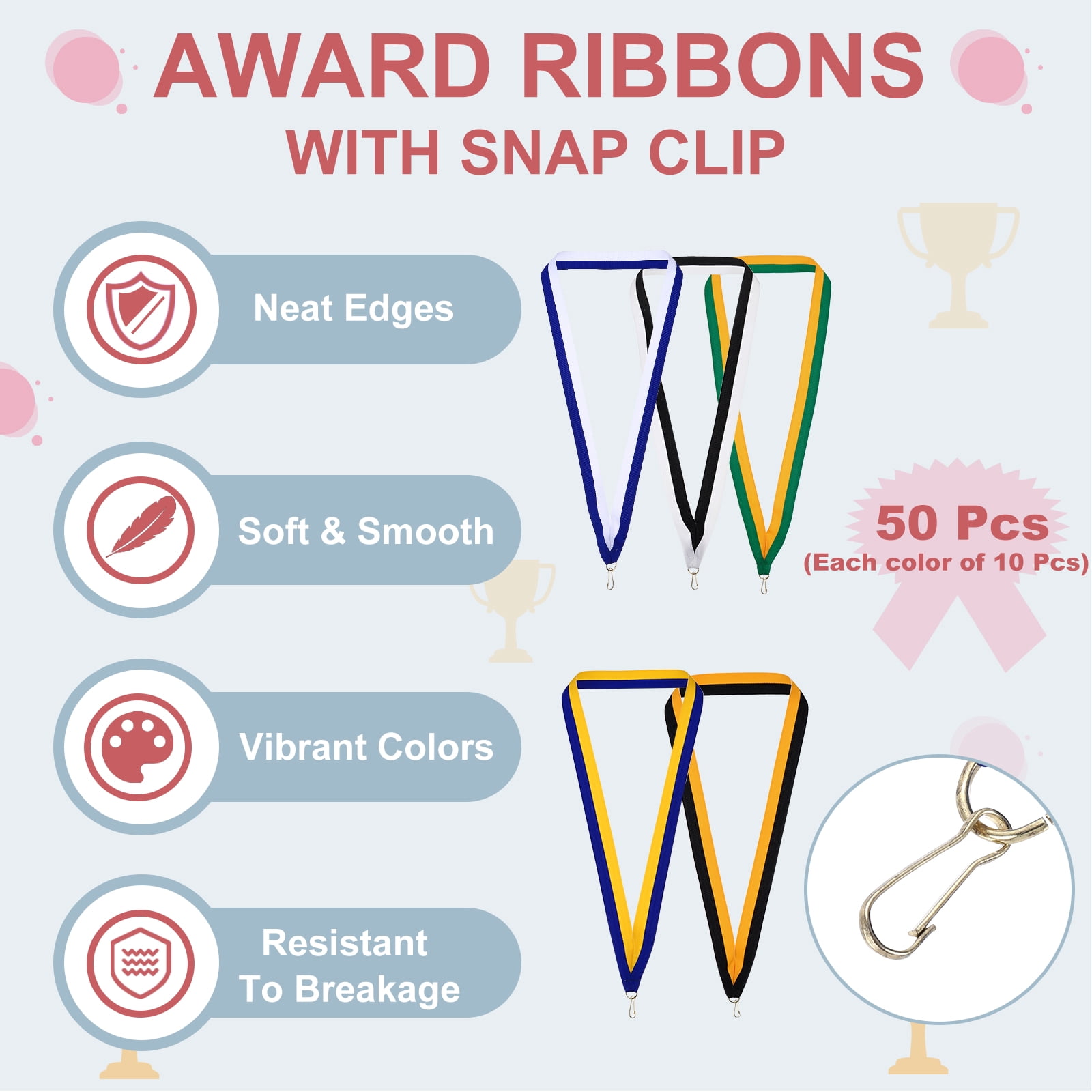 Uxcell 50Pcs Award Neck Ribbons with Snap Clip Blue/White/Green/Yellow/Black