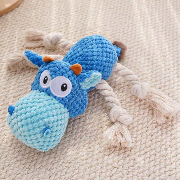2025 Upgrade Indestructible Plush Dog Toys for Aggressive Chewers Small Medium Large Breed, Crinkle Squeaky Puppy Chew Toys for Teething, Mellow Calming Pillow Toys (Blue Hippo)