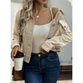 thumbnail image 5 of Flannels for Women Cropped Shacket Jacket Fashion Plaid Button Down Shirt Fall Coat Tops Khaki M, 5 of 9