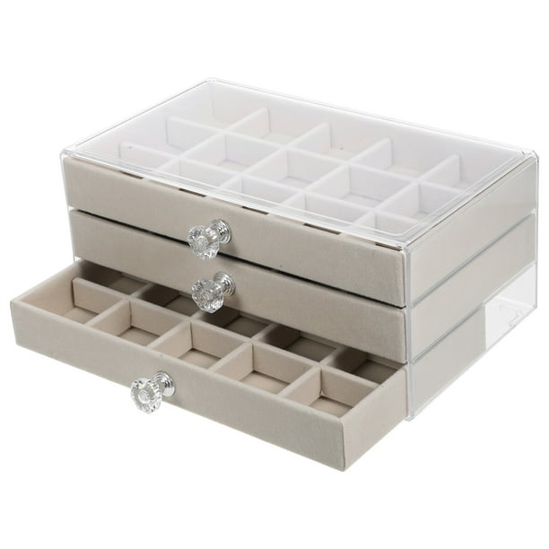 Organizador de joyas 45 Bandeja de joyería de cuadrícula con caja de almacenamiento de exhibición de tapa transparente para collar de aretes