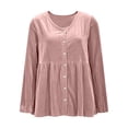 thumbnail image 6 of Long Sleeve Tops for Women Baeitkot V Neck Button Down Velvet Babydoll Shirt Loose Fit Tunic for Casual Fall Wardrobe Pink L, 6 of 8