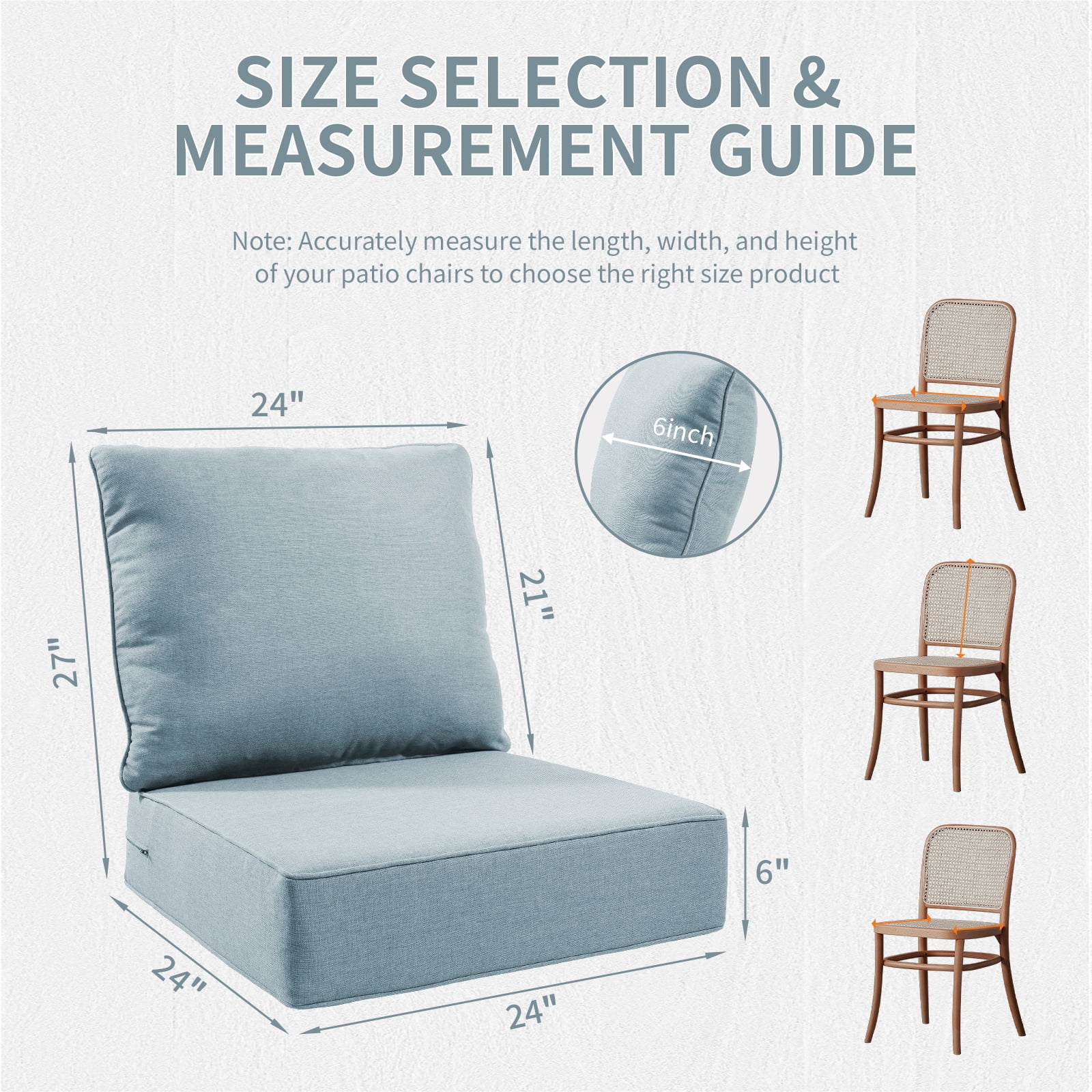 Outdoor Chair Cushions Set 24 x 24 x 6 inch, Waterproof & Fade Resistant Patio Furniture Replacement Deep Seat & Back Cushions for Patio Chair Sofa Couch, Baby Blue
