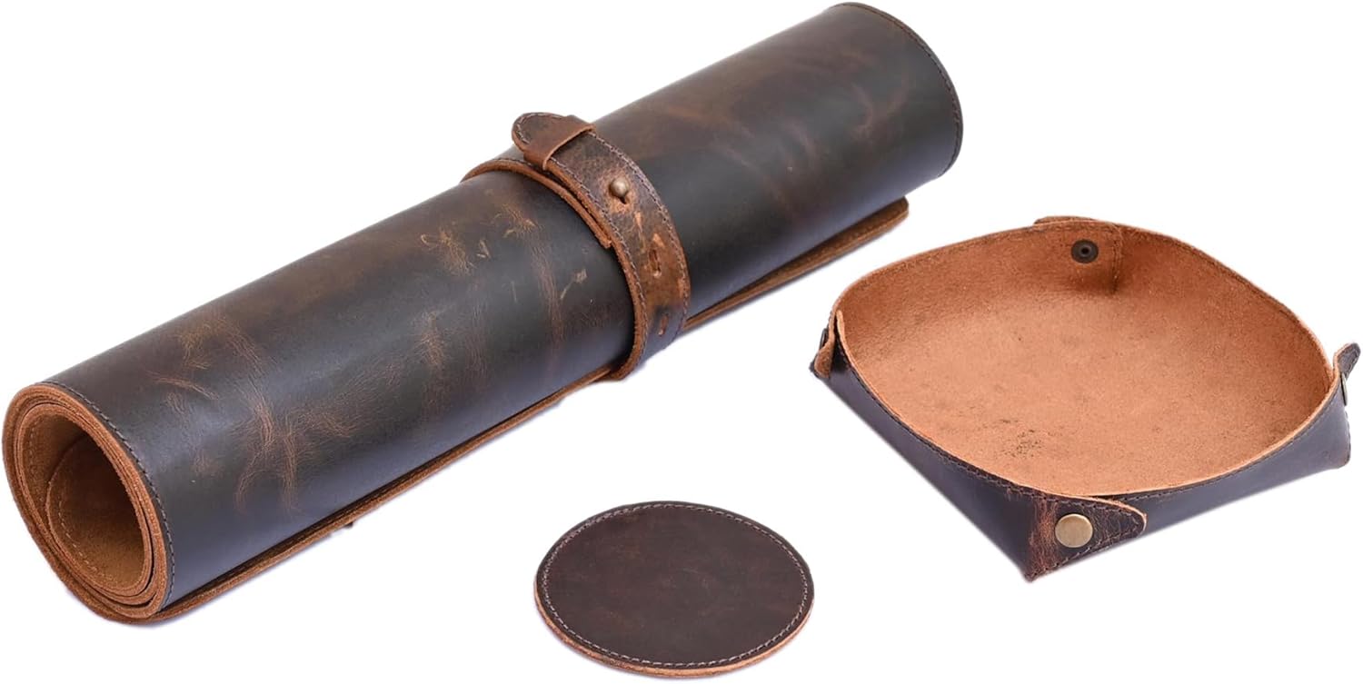 RusticVintage (32 X16 inch) Geniune Leather Deskmat with 1 Tray & 1 Coaster, Big Size, Waterproof Non Slip Desk Blotter Protector Large Mat for Keyboard Deskpad for Computer Laptop Office Accessories