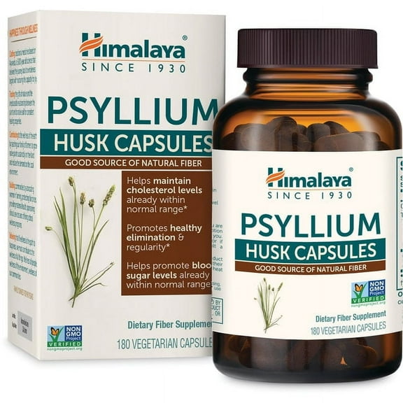Himalaya Psyllium Husk Capsules, Daily Fiber Supplement, Constipation, Appetite Management, 180 Capsules