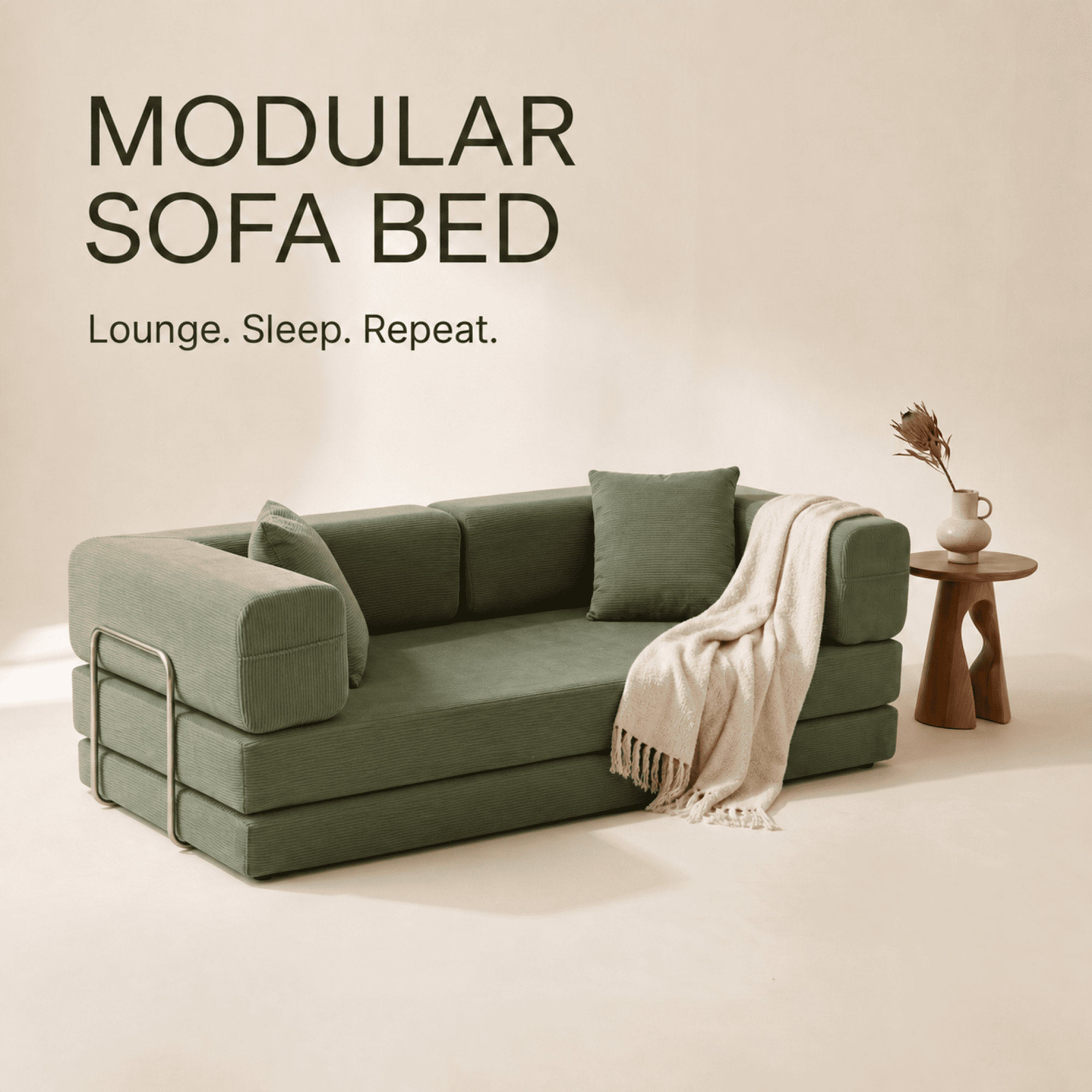 HOQBN Double Sofa Bed, Multifunctional Compression Sofa, Wide Body Pure Spine Sofa, Fine Striped Corduroy Fabric Sofa for Living Room Green
