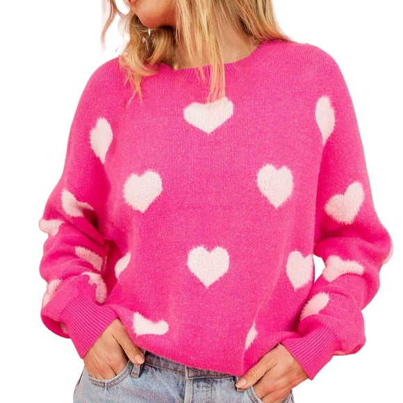 Fgnfyis Women Knitwear Fashion Pullover Sweater with Pattern Long Sleeve Sweaters for Women Hot Pink S