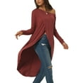 thumbnail image 4 of INSPIRE CHIC Women's One Shoulder Long Sleeve High Low Asymmetrical Irregular Hem Casual Tops S Wine, 4 of 7