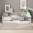 thumbnail image 2 of Twin Size Platform Bed Frame With Trundle, 4 Shelves, Support Slats Twin Platform Bed, No Box Spring Needed Daybed Frame For Bedroom, Living Room, Study Room, 2 of 9