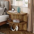 thumbnail image 6 of Tribesigns Half Round Side Table, 3-Tier Farmhouse Wooden End Table with Storage Shelves, Semi Circle Fluted Nightstand for Living Room, Bedroom, Brown, 6 of 22
