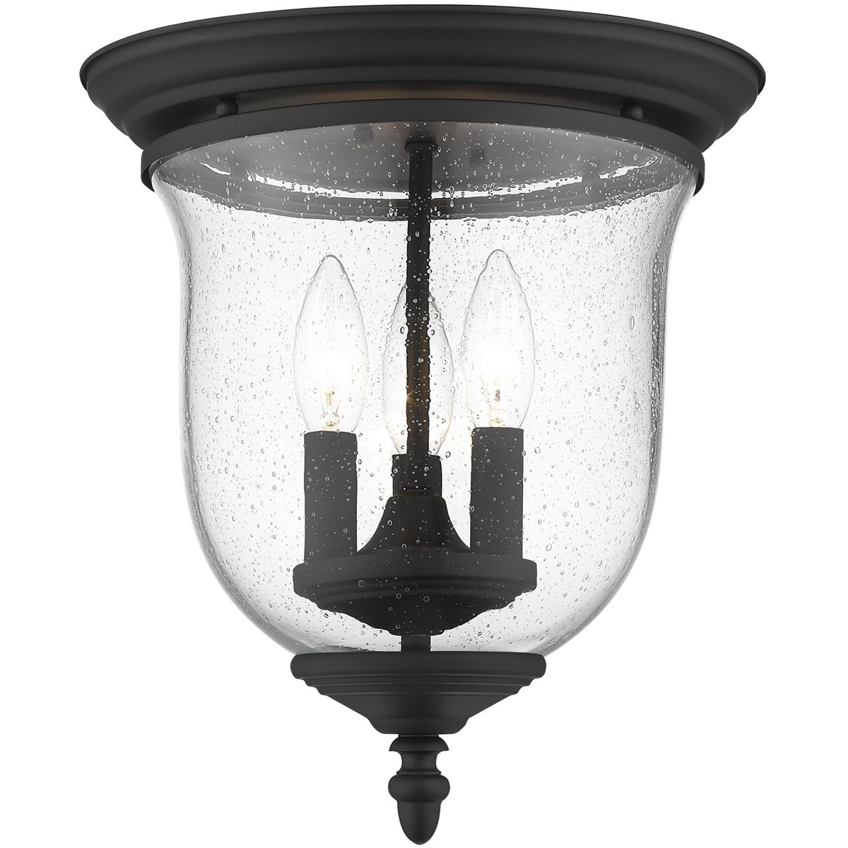 3 Light Black Ceiling Light fixture with Hand Blown Clear Seeded Glass Shade