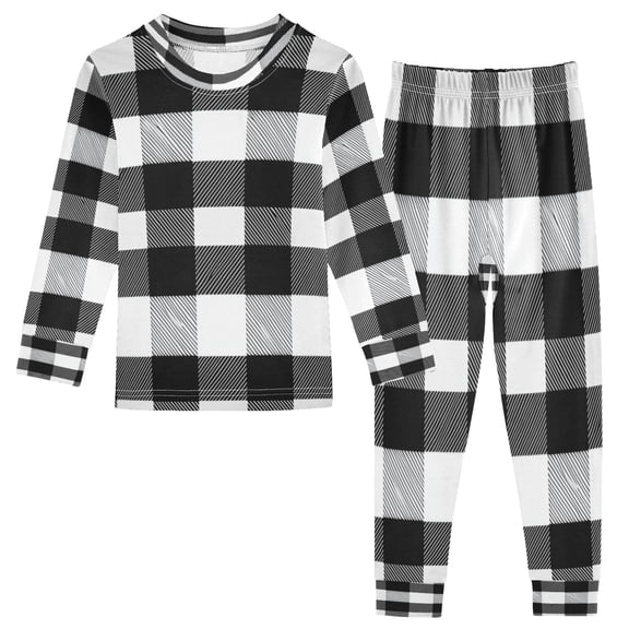 RMDQTR Cotton Pajama Set - 95% Cotton Soft Breathable Elastic Waist Round Neck Sleepwear for 18M-8Y Black White Plaid Pattern