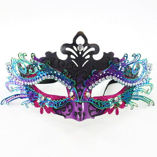 Masquerade Mask For Women, Colorful Painting Rhinestone Inlaid Metal Half Face Cover Cosplay Costume For Cosplay Theme Party
