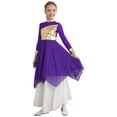 thumbnail image 3 of renvena Kids Girls Metallic Long Sleeve Worship Praise Dance Dress Lyrical Liturgical Church Costume Size 6-16 Purple 14, 3 of 7