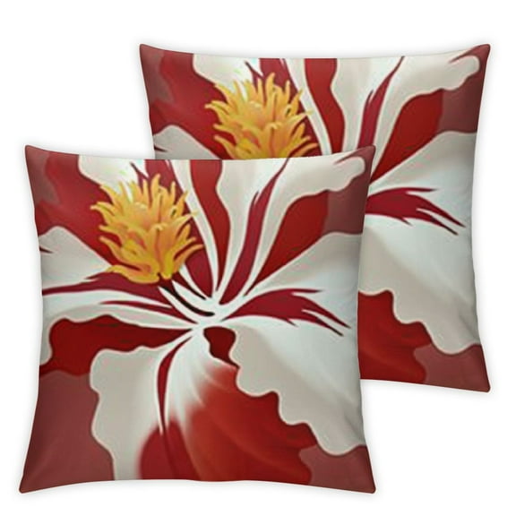 Red Flowers Petals Throw Pillow Covers Summer Hawaiian Hibiscus Decoration Pillow Case for Home Decor Couch Sofa Tropical Plant Square Cushion Covers