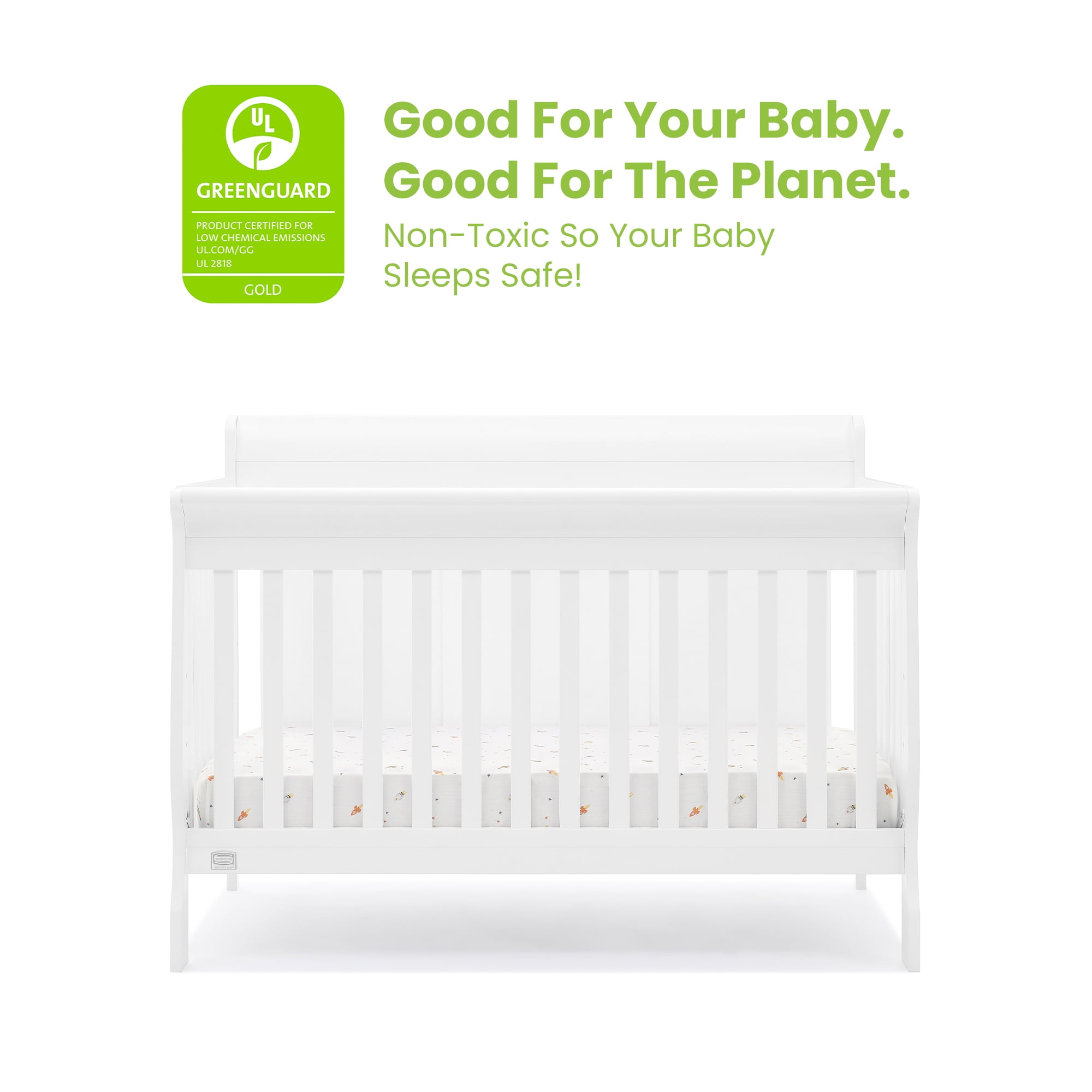 Simmons Kids Carter 6-in-1 Convertible Crib - Greenguard Gold Certified, Bianca White