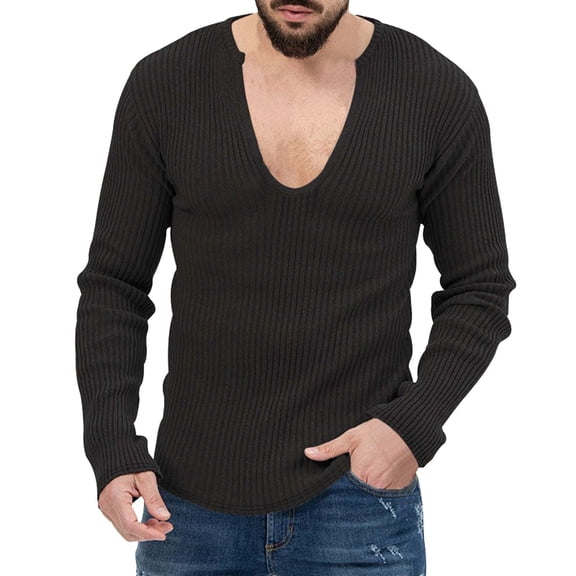 Men Sweaters Knit Tops Blouse Men Autumn Winter Ribbed Solid Crew Neck Pullover Casual Long Sleeve Knitwear