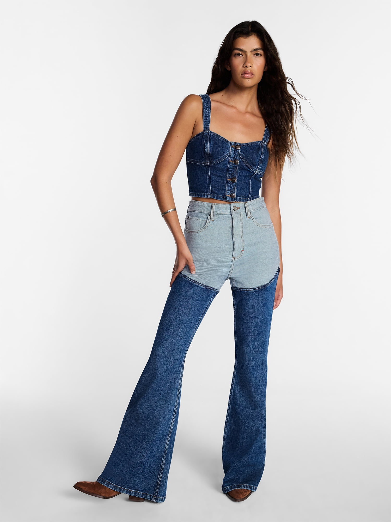 Kacey Lee Women's Long Denim Chaps Jeans, Sizes 0-18