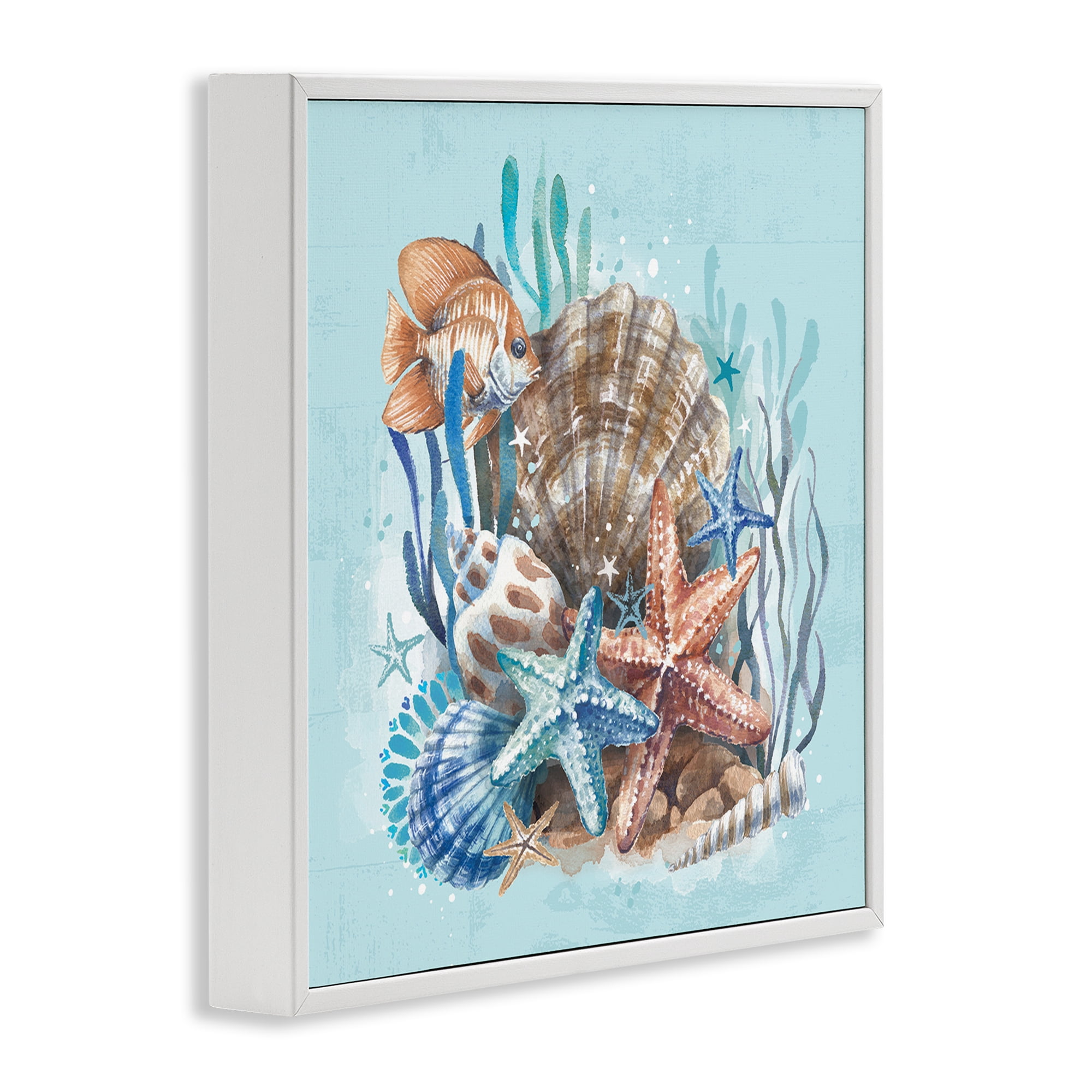 Stupell Industries Seashell Still Life Coastal Painting White Framed Art Print Wall Art, 17 x 17