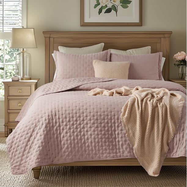 Juego de edredón Bedsure Queen Size Dusty Rose con 2 fundas