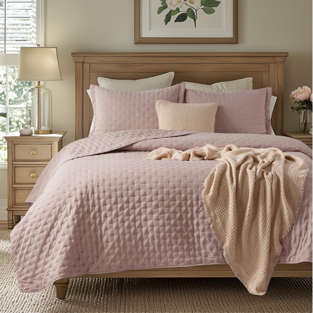 Juego de edredón Bedsure Queen Size Dusty Rose con 2 fundas