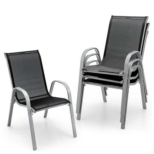 Costway Set of 4 Patio Dining Chairs Stackable Armrest Space Saving