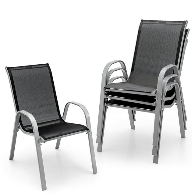 Juego de 4 Sillas de Comedor Costway para Patio Apilables que Ahorran Espacio Color Negro