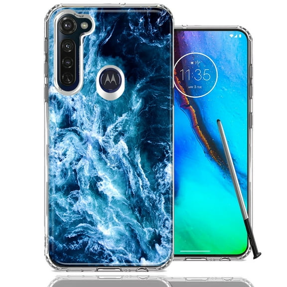 MUNDAZE For Motorola Moto G Stylus Deep Blue Ocean Waves Design Double Layer Phone Case Cover