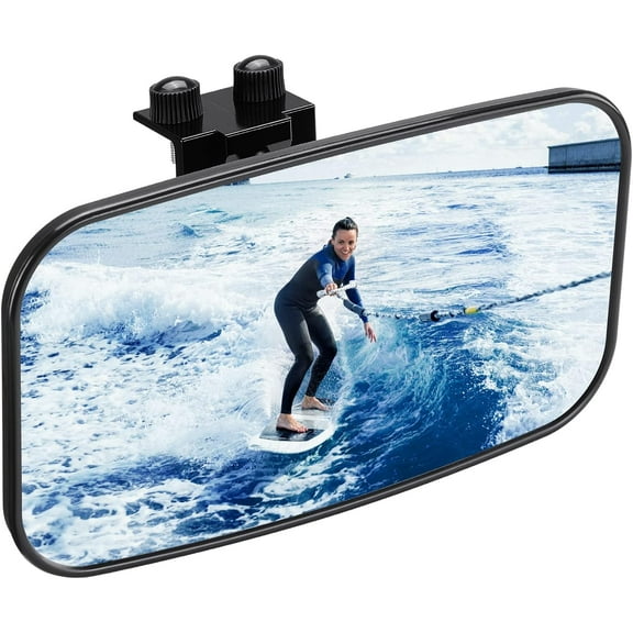 Upgraded Boat Mirror Rear View 8"x4" Marine Mirror w/ Quick-Install Clips for Pontoon Ski Boats Water Sports Wakeboarding Surfing