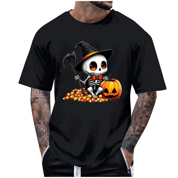Blusas y camisas de manga corta y cuello redondo para hombre. Blusas/camisetas de manga corta con cuello redondo y estampado de Halloween para hombre. Blusa para hombre.