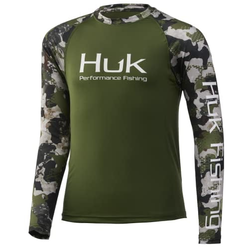 HUK Kids Standard Double Header Long Sleeve Shirt Sun Protection, Refraction-Hunt Club, Medium