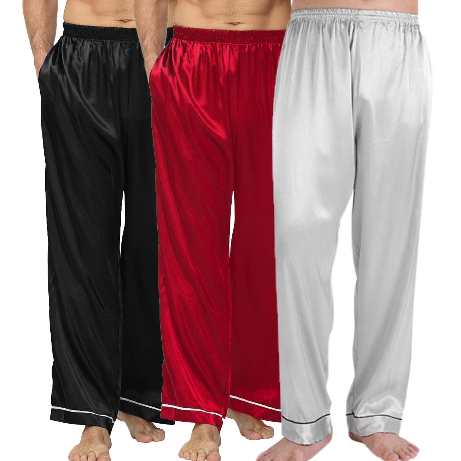 Men's Silk Satin Pajama Pants Soft Long Sleep Bottoms Pj Lounge Pant with  Pockets (S-3XL)