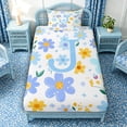 thumbnail image 4 of Meiyoeat Gentle Floral Letter J Twin Sheet Sets 3pcs for Girls Youth, Lovely Initial Bedding for Decor, Light Blue Yellow White, 4 of 6