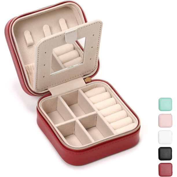 Mini estuche de viaje, pequeño organizador de viaje, caja portátil de viaje, mini organizador de almacenamiento, caja de almacenamiento de exhibición portátil para anillos, pendientes, collares, regalos (negro) greenTrodance-Small esquí esquí Gafas de esquí