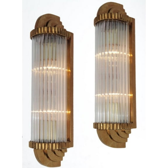 Pair Skyscraper Vintage Art deco light Old Lamp Wall Sconces Fixture Brass & Glass Rod Ship Light Antique