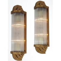 Pair Skyscraper Vintage Art deco light Old Lamp Wall Sconces Fixture Brass & Glass Rod Ship Light Antique