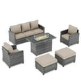 thumbnail image 4 of Poteban Patio Furniture Set with 44" Fire Pit Table, 6 Pieces Outdoor Sectional Conversation Sets, All-Weather Wicker Rattan Sofa Ottoman with 4" Thick Cushion for Garden Backyard Deck, Khaki, 4 of 9