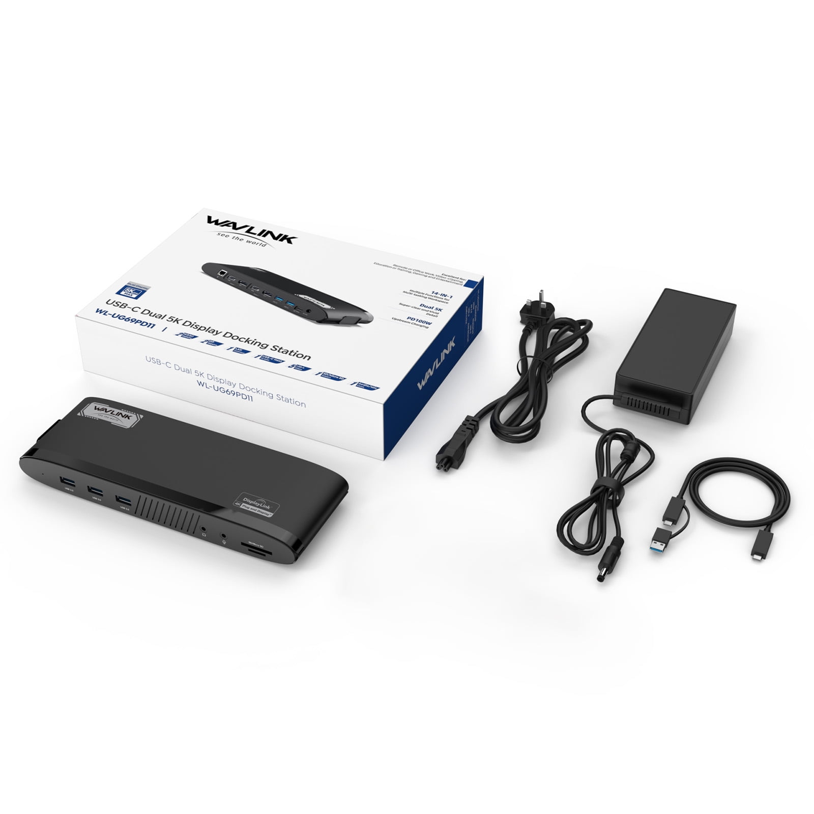 WAVLINK 14-in-1 Dual 5K DisplayLink Docking Station, Laptop USB-C Dock with 100W Charging, 2 DisplayPort & HDMI Ports, 5 USB Ports, Ethernet, SD/TF for New MacBook Neo, Mac & Windows