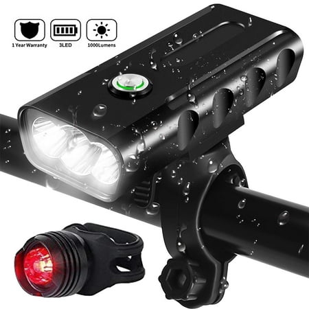 USB Rechargeable Bike Light with Power Bank Function, 3 LED 1000 Lumen Headlight free Taillight Set Portable 360°Rotation Bicycle lights IPX5 Waterproof Hiking Camping Cycling Light Safety (Best Rechargeable Bike Lights)