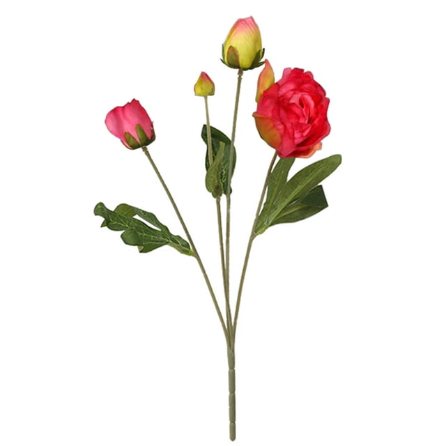 Bewildely Ramo de flores de peonía artificial de 4 ramas, decoración de simulación, adorno de flores para el hogar y la oficina Flores artificiales Rosa roja