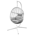 Abble Outdoor Wicker Hanging Basket Swing Chair with Cushion and Stand White & Grey